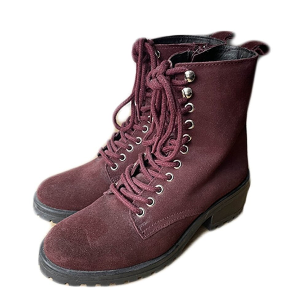 NEW Steve Madden Suede Combat Boot US 8 - BURGUNDY - Picture 2 of 2
